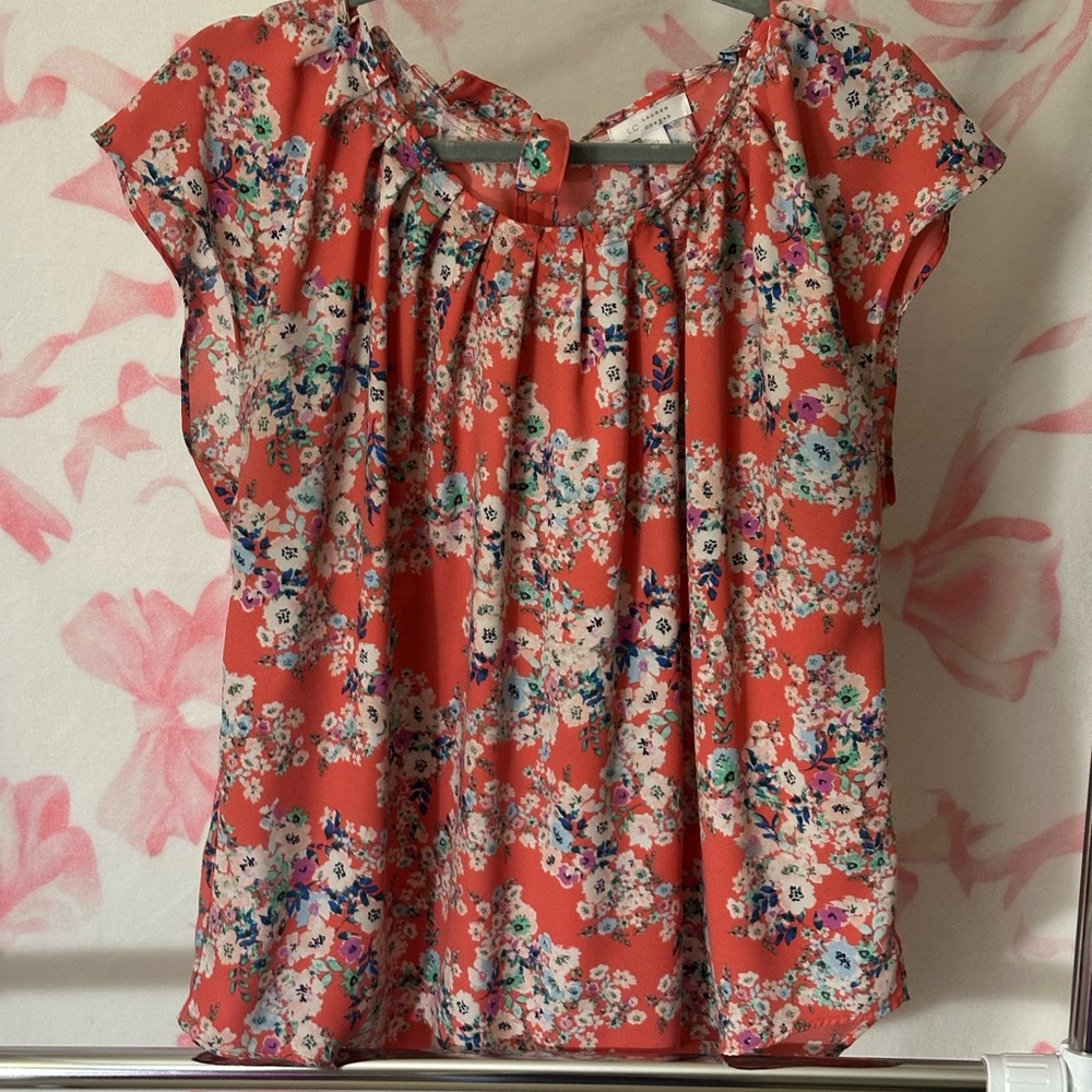 Lauren Conrad Orange Floral Print Blouse